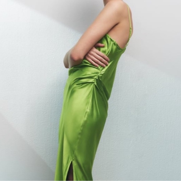 NWOT Zara Satin Midi Dress in Lime Green Size M - Picture 4 of 16